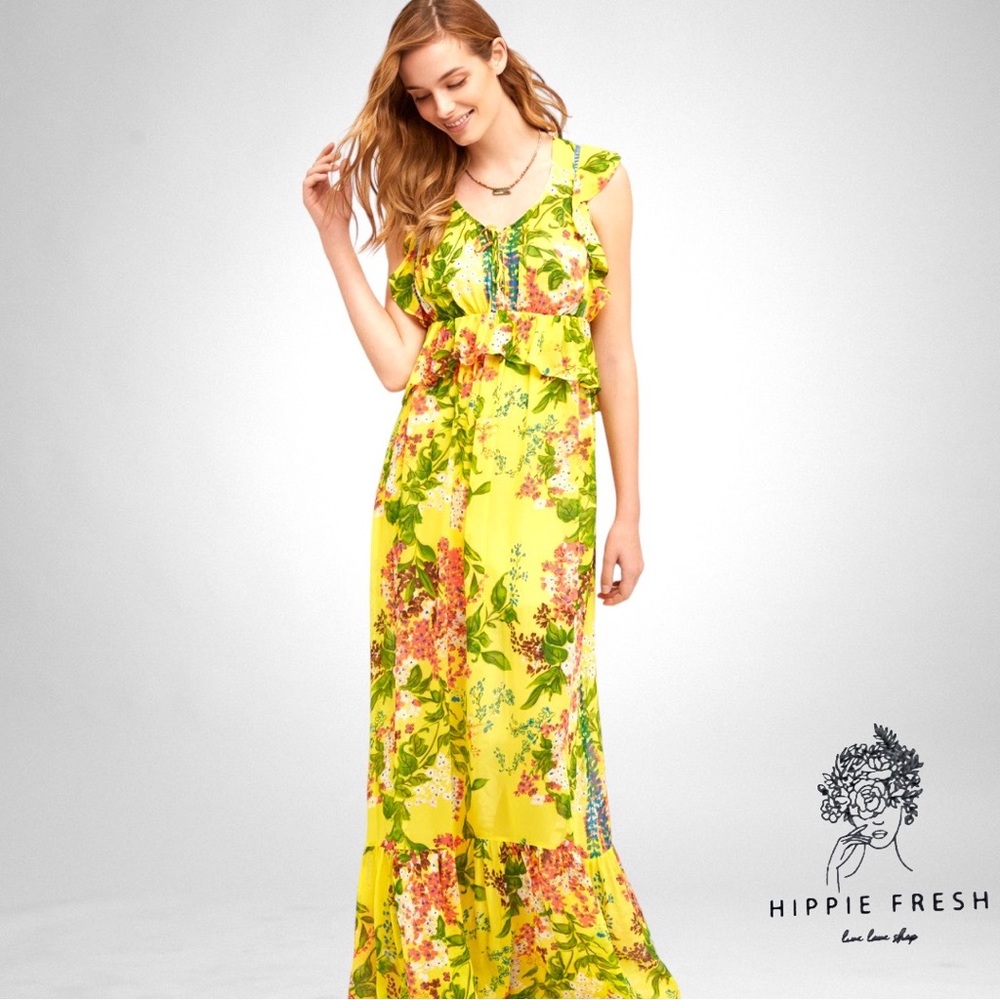 Anthropologie Plenty by Tracy Reece Yellow Sungrove Maxi Dress Size S
